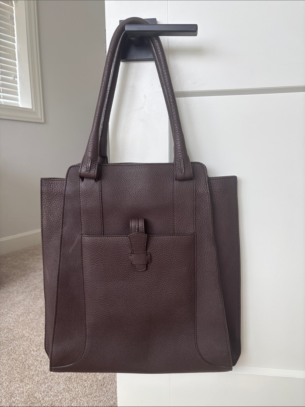 Loro Piana Structured Pebbled Leather Tote in Espresso Brown